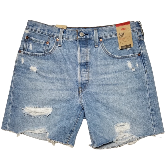 Levi's Shorts Levis 5 Light Wash High Rise Distressed Mid Thigh